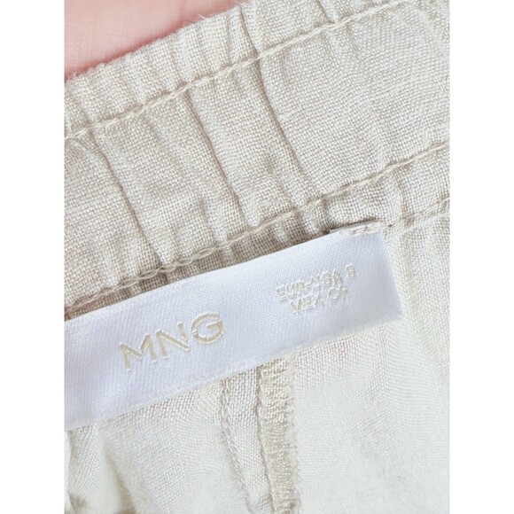 Women S Mango Beige Linen Blend Jogger Pants Drawstring Waist Relaxed Minimalist - Picture 3 of 4